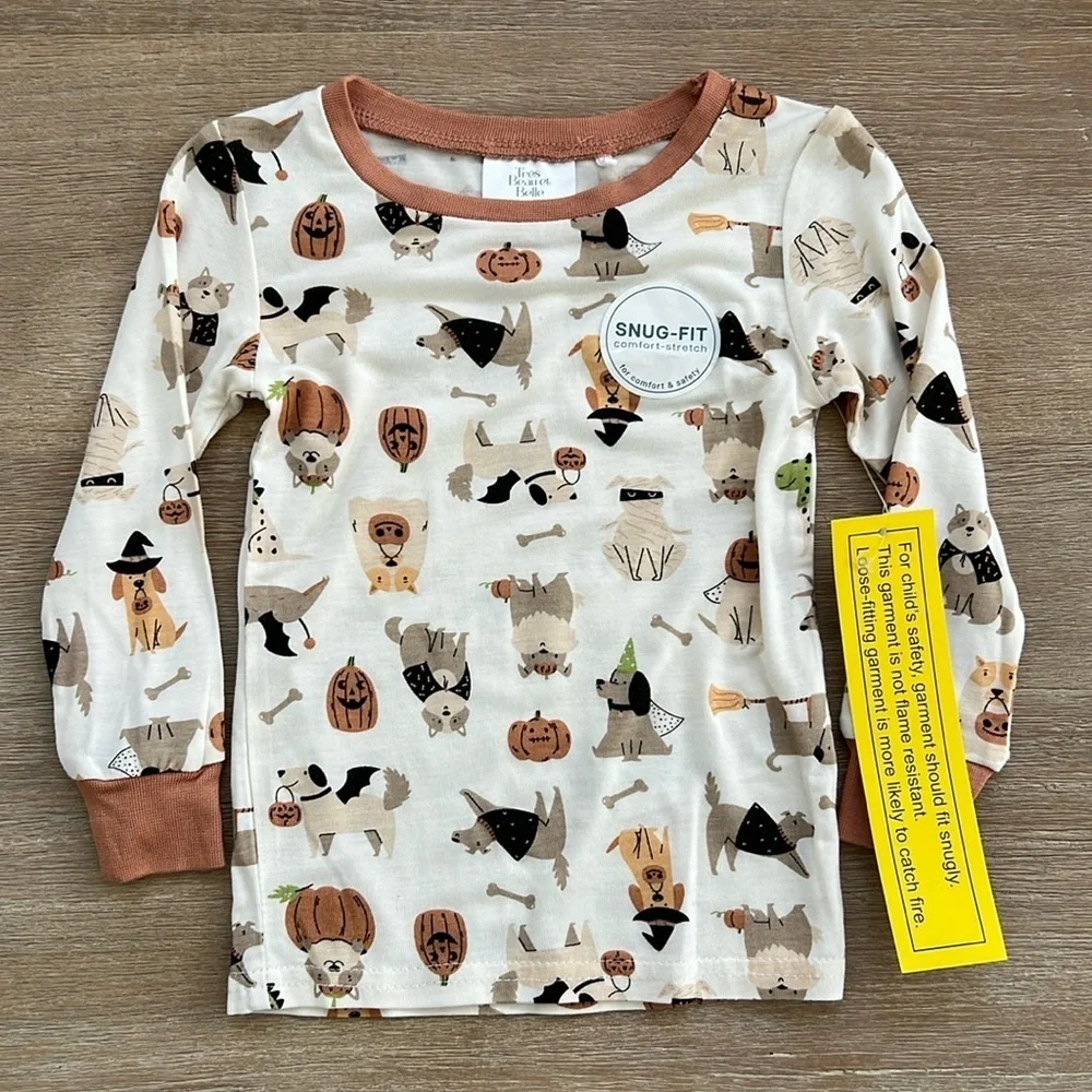 🎃 Tres Beau et Belle Toddler Boy Girl Bamboo Halloween Dog Pajama Set 18 months